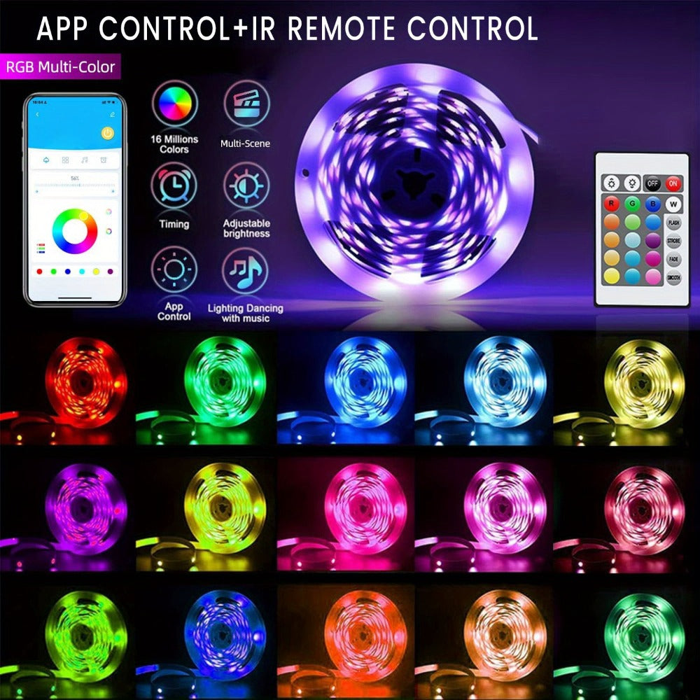 IR Remote LED Strip Lights with Music Sync & DIY Mode - RGB Color Changing Gradient Breathing Flashing USB Powered 25FT 50FT 60FT 65FT 100FT for Bedroom Gaming Room Party Holiday Decoration