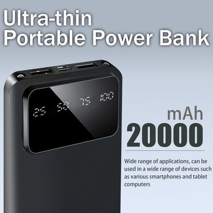 20000mAh Portable Power Bank Dual USB Output with LED & Digital Display – 5V 2.1A Charger, USB-C & Micro Input, Safe Polymer Lithium Battery for iPhone, Android & All Mobile Devices