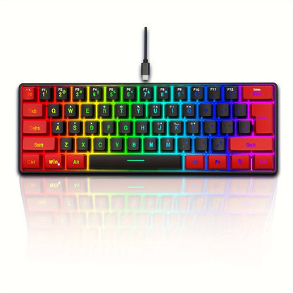60% Compact Wired Gaming Keyboard RGB Backlit Membrane Ultra-Mini 61 Keys for PC Gamers Laptop Desktop Windows Mac – SNPURDIRI Red and Black Small Gaming Keyboard with Anti-Ghosting