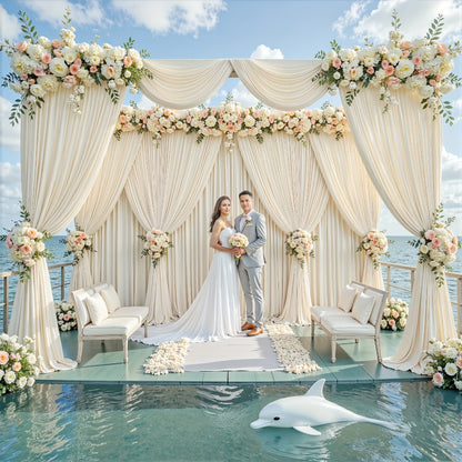 Photography Backdrop 4-Pack 5x10ft Polyester Spandex Background Cloth | Wrinkle-Resistant, Soft & Smooth with Pole Pockets | Wedding, Birthday, Banquet, Party & Event Decoration Curtains