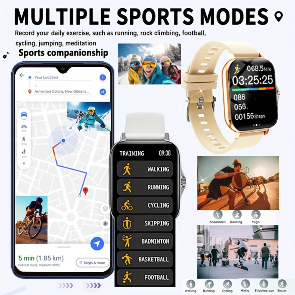 Smartwatch for Men Women with Bluetooth Calling, 1.83" Full Touch Screen Large Dial, Weather Notification, Sports Tracker & Pedometer, Multiple Sport Modes, USB Rechargeable – Unisex Gift Smart Watch Gold Silver Black
