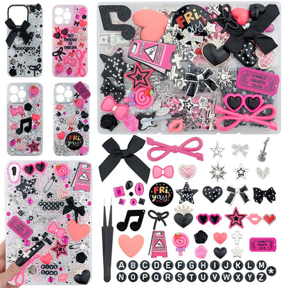 1050pcs Junk Case Charms Kit Kawaii DIY Phone Case Decoration – Bow Charms Letter Beads Flatback Pearls Rhinestones Resin Alloy Coquette Y2K Aesthetic Decor for Teen Girls – Nail Art Craft Supplies