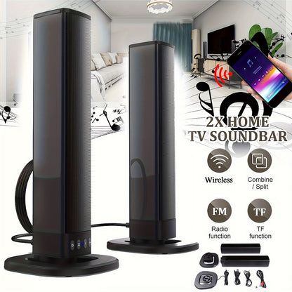 Detachable 20W TV Soundbar with Wireless Subwoofer, 3D Surround Sound Home Theater Speaker System, TF/AUX/FM/RCA/TWS, 4 Speakers, 2000mAh Battery, for TV PC Movie Game