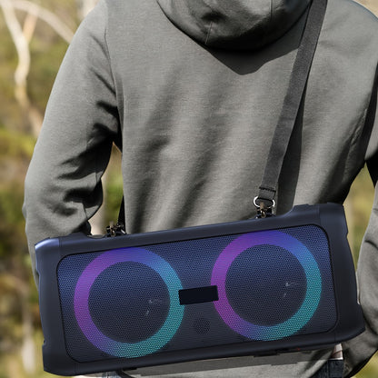 Large Outdoor Party Speaker with Dual 6.5" Subwoofer & LED Lights, Loud Portable Bluetooth Speaker with Shoulder Strap, Phone Tray, Mic Input, TWS Pairing, TF/USB/AUX, 5H Battery for Camping Beach Garage Parties