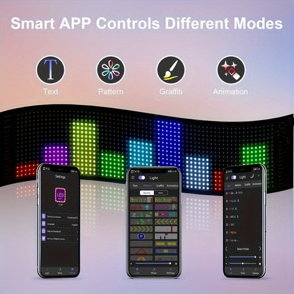 Programmable Flexible LED Matrix Panel Sign, App & Radio Controlled, Dynamic Scrolling Text Pattern & Animation, LED Screen Light for Auto Shop Bar Hotel Concert Party Indoor Decoration