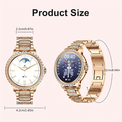 Elegant Smartwatch for Women Exclusive Watch Dials – 1.32" HD Screen Wireless Calling Fitness Tracker 20 Sports Modes Compatible with iPhone Android Gold Silver Black Gift for Her