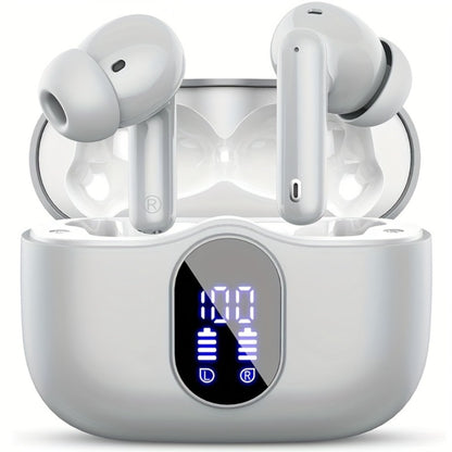 Bluetooth 5.3 Wireless Earbuds with Noise Cancelling Mic & LED Display, Deep Bass Stereo in-Ear Headphones, 36H Playback, Compatible with iPhone Android Laptop Tablet for Sports Gym Travel