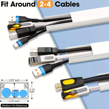 Cable Raceway Cord Hider for Wall Paintable White Self-Adhesive No-Drill – Wire Hiding Channel 0.95"W x 0.55"H for TV Home Office Desk Baseboard, Snap-On Cover, 6-Piece or 94"/157" Sets