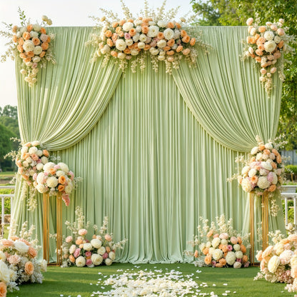 Elegant Fabric Backdrop Curtains 4pcs with Poles 59x85in Non-Transparent Wrinkle-Free Party Photo Backdrop for Wedding Birthday Bridal Shower Graduation Prom Christening Holiday Decor