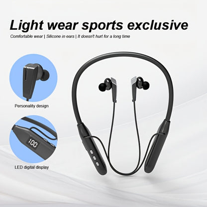 Neckband Sport Bluetooth Earphones Wireless In-Ear Flexible Neckband Extra Long Battery Life LED Display Running Gym Workout Calls Gaming Outdoor Activities Black