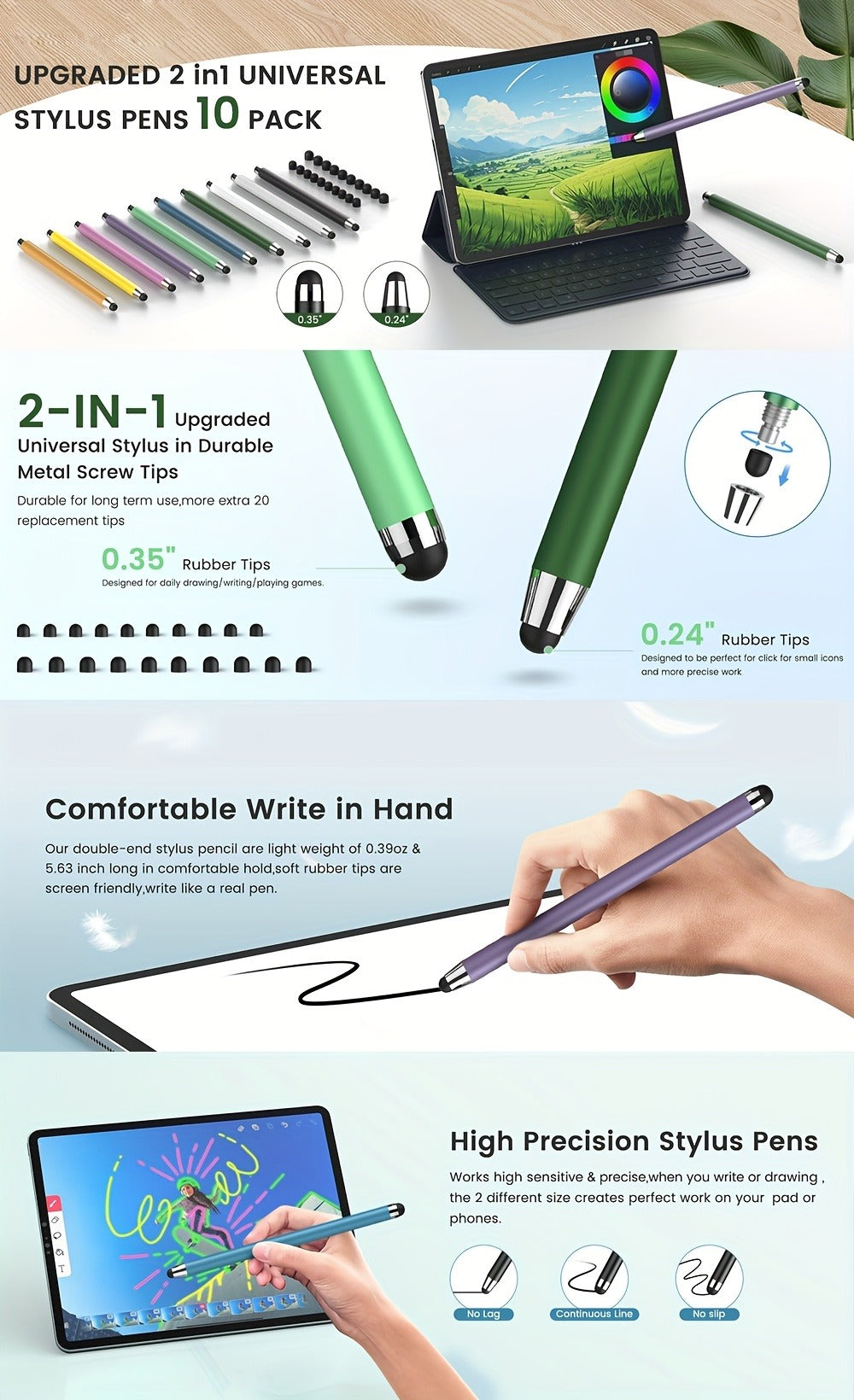 Stylus Pen for Touchscreen 10 Pack – High Precision Capacitive Stylus for Android Smartphones & Tablets, Compatible with iPad Samsung Galaxy Tab iPhone, Perfect Student & Back-to-School Gift Idea