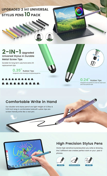 Stylus Pen for Touchscreen 10 Pack – High Precision Capacitive Stylus for Android Smartphones & Tablets, Compatible with iPad Samsung Galaxy Tab iPhone, Perfect Student & Back-to-School Gift Idea