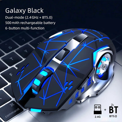 Bluetooth 5.0 2.4G Dual Mode Wireless RGB Gaming Mouse Silent 6 Button Ergonomic USB-C Rechargeable Breathing Light for PC Laptop Mac Tablet Office Gaming Tech Black Star Black White Gray