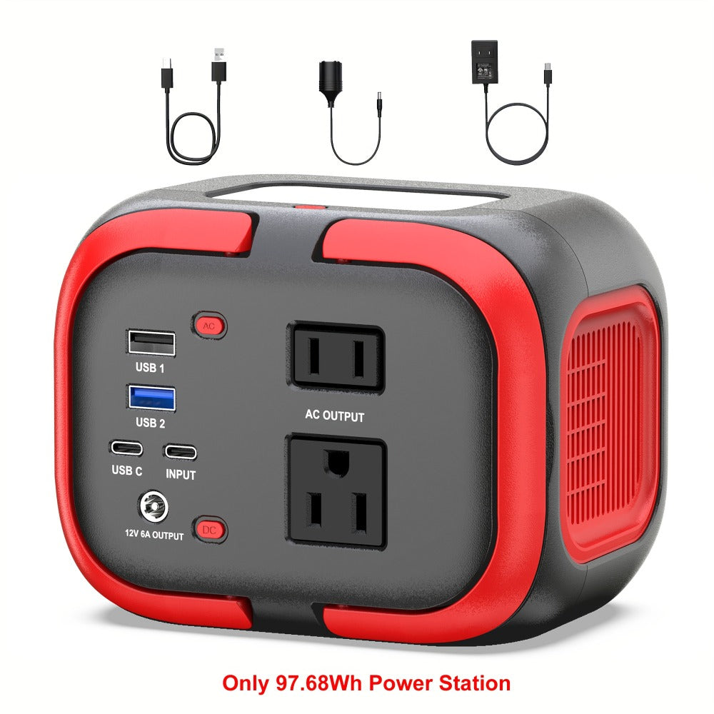 97.68Wh Portable Power Station 120W AC Outlet Power Bank with USB-A USB-C DC Outputs Battery Backup for Camping RV Emergency Home Use Travel – Solar Panel Compatible Portable Charger