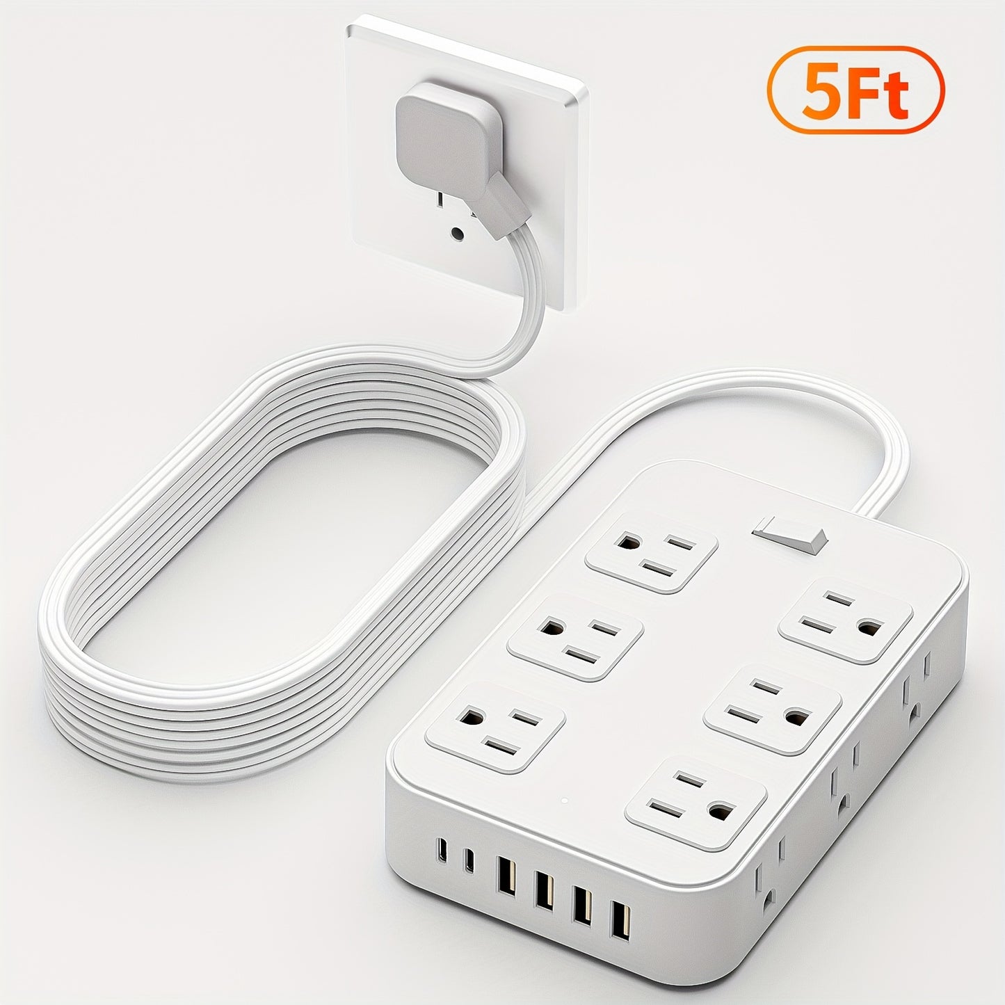 Wide Outlet Surge Protector Power Strip 18-in-1 with 12 Widely Spaced AC Outlets 4 USB-A 2 USB-C Ports Safe Portable Desktop Charging Station for Home Dorm Office Travel Essentials – Black & White