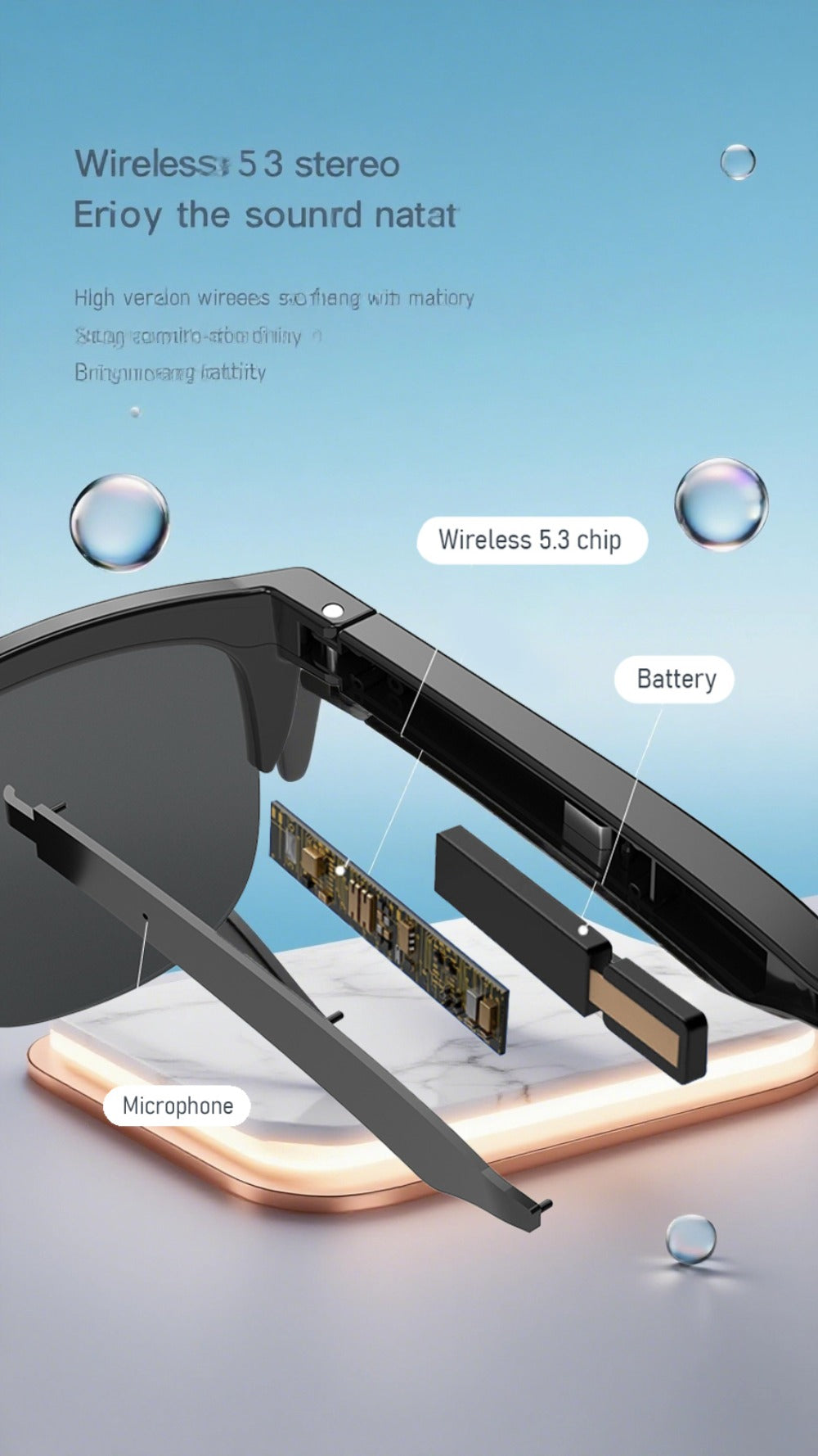 Smart Audio Glasses Open Ear Wireless HD Immersive Sound – Lightweight Eyeglasses with Built-In Mic Hands-Free Calling Music for Cycling Running Driving Outdoor Sports iOS Android
