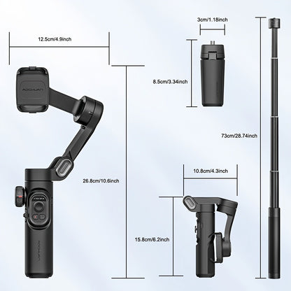 3-Axis Gimbal Stabilizer for Smartphone iPhone Samsung Android Ultra Lightweight Foldable Portable Vlogging Video Creator Gimbal AOCHUAN Smart XE Combo