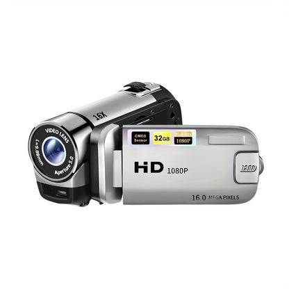 Portable 1080P Digital Camcorder with Rotating Screen & 32G Memory Card | Rechargeable Battery, Selfie Support, Compact Travel Video Camera for Vlogging, Family Gatherings & Everyday Recording