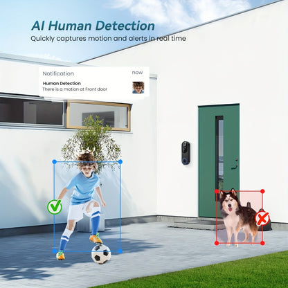 960P Smart Video Doorbell 2.4G 5G Dual-Band WiFi – Color Night Vision, AI Vehicle & Person Detection, Two-Way Voice, 3:4 Full View Screen, Wireless No Wiring, Real-Time App Viewing, Black