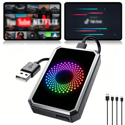 3-in-1 Wireless CarPlay Adapter Magic Media Box with Netflix YouTube TikTok Streaming & USB Port, Converts Factory Wired Apple CarPlay & Android Auto to Wireless, Plug-and-Play, iOS 10+, Black