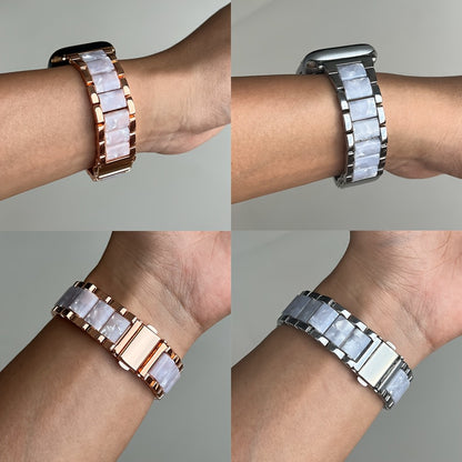 Stainless Steel Resin Apple Watch Band for Women – Gradient Brown & Rainbow Color Fashion Strap Compatible with Apple Watch Series 1–11 SE Ultra Ultra 2 38 40 41 42 44 45 46 49mm