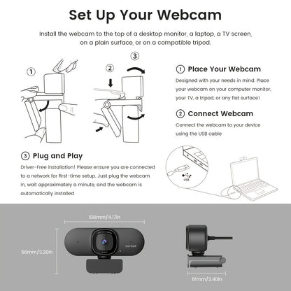 4K Webcam AI Auto Framing True Autofocus with Dual Noise Canceling Mics & 90° FOV – NUROUM V11/V15/V32 Plug and Play USB Camera for Zoom Meetings, Gaming & Home Office, 1080P/2K/4K