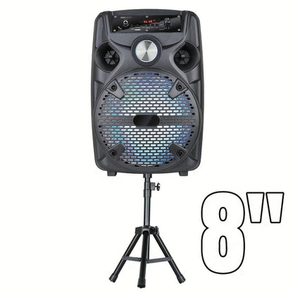 1100W Party Speaker with 7-Mode LED Lighting & Microphone – Portable Wireless Subwoofer, 8-Inch Bass Driver, Speaker Stand, 1800mAh Rechargeable Battery, TF USB AUX FM for Outdoor Parties & Karaoke