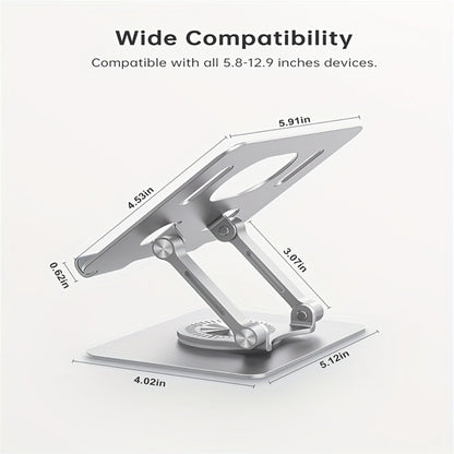 KEXIN Adjustable Aluminum Tablet Stand, 360° Rotating Base, Universal Desktop Holder for iPad, Fire Tablet, Kindle & Smartphones – Silver/Black/Blue