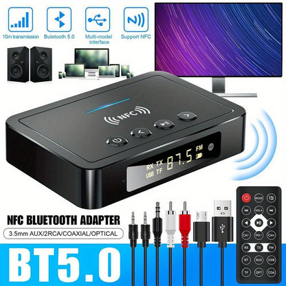 Bluetooth Transmitter Receiver 2-in-1 Wireless Audio Adapter with 3.5mm AUX NFC Input to Dual RCA Output, USB Powered – Stream Music to Home Stereo, TV, Speaker, Car Audio System