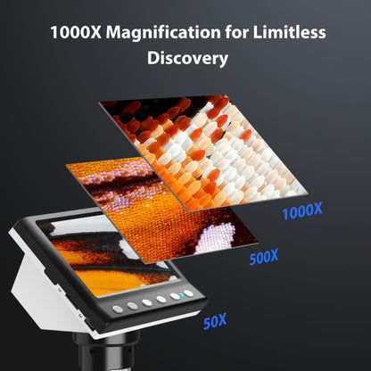 Digital Microscope 1000X with 4.3" IPS LCD Screen & 8 Adjustable LEDs – USB Coin Microscope for Adults, Kids & STEM, Windows Compatible, Ideal for Coin Collection, Science & Education