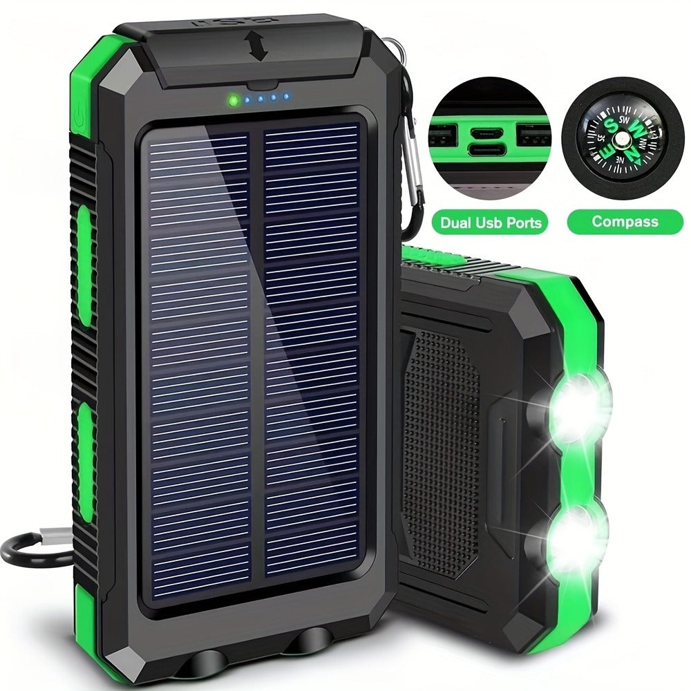 29800mAh Solar Power Bank with Compass & Dual LED Flashlight – Outdoor Camping Portable Charger, Dual USB 5V Output, SOS Emergency Battery Pack for Cell Phones & Mobile Devices, Black/Orange