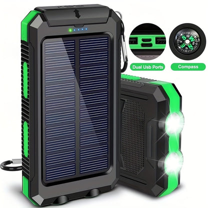 29800mAh Solar Power Bank with Compass & Dual LED Flashlight – Outdoor Camping Portable Charger, Dual USB 5V Output, SOS Emergency Battery Pack for Cell Phones & Mobile Devices, Black/Orange