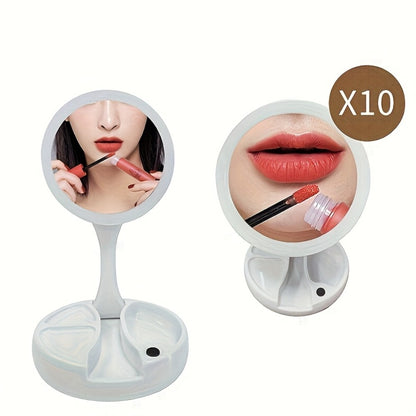 Lighted Makeup Mirror with 10x Magnifying Glass – Double Sided LED Vanity Mirror, Bright Shadow-Free Light, USB & Battery Dual Power, Tabletop & Travel | Ladies Beauty Gift for Women