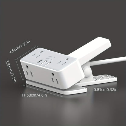 Clamp-On Desk Edge Power Strip with USB Ports & Surge Protection - 6ft Extension Cord, 1250W, US Plug, Clamp Design for Desktop Bed Edge Home Office Kitchen Charging Station