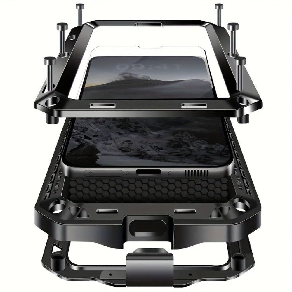 Heavy Duty Samsung Galaxy S24 Ultra Case Rugged Metal with Built-In Glass Screen Protector – Military-Grade Shockproof Dustproof Drop Protection Hard Cover, Compatible with Galaxy S23 Ultra S-Pen