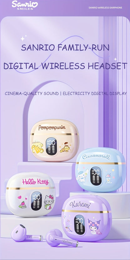 Sanrio Hello Kitty Kuromi Cinnamoroll Bluetooth Earbuds Cute Wireless Earphones 3 Styles Power Display Gaming Earbuds Easy to Carry for Daily Exercise Study Outdoor Holiday Birthday Gift
