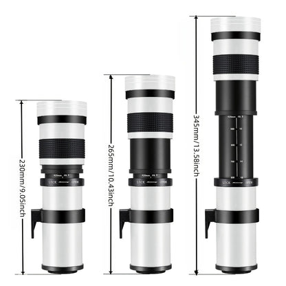 420-800mm High-Power Telephoto Zoom Lens F8.3-16 for Canon EF Mount DSLR Cameras Manual Focus T-Mount Adapter Included Compatible with Multiple Camera Models for Wildlife Bird Moon Photography