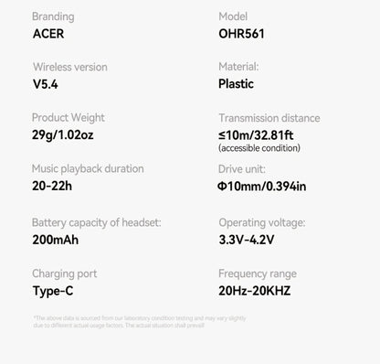 Acer TWS Wireless Earbuds Gaming Mode Low Latency, Noise Isolation Stereo Sound USB-C Charging Long Battery Life, Compatible with iPhone Android Smartphones Tablets for Gaming Workouts Flights Travel