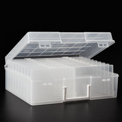 4x6 Photo Storage Box with 14 Inner Photo Keeper Cases Holds 1400 Photos Clear Plastic Photo Organizer with Lids Label Stickers BPA-Free for Cards Pictures Stamps Craft Office Supplies
