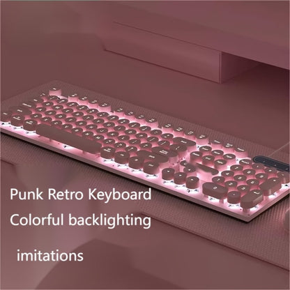 Retro Punk Keyboard and Mouse Set 104 Keys Silent Mechanical Feeling 6D Macro Mouse USB Wired Ergonomic Design for PC Laptop Desktop Gaming Office Home Creative Workstation