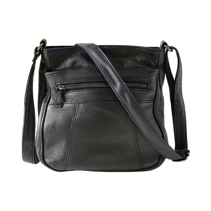Genuine Leather Messenger Bag for Men Women Anti-Theft Zipper Multi-Pocket Shoulder Crossbody Bag Laptop Organizer Spacious Handbag Purse for Work School Travel Daily Commute 8 Colors