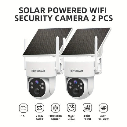 Solar PTZ Security Camera Outdoor 4K Wireless – 360° Pan Tilt Zoom, PIR Motion Detection Alarm, Full Color Night Vision, Two-Way Audio, SD & Cloud Storage, Easy Install WiFi Camera