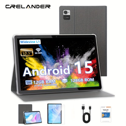 CRELANDER W30 Android 15 Tablet 12GB RAM 128GB ROM 2-in-1 with Keyboard Mouse Stylus Pen & Case, 2.4G/5G WiFi, GMS Certified, GPS, 1TB Expandable Storage, Dual Camera, Portable Tablet PC for Work Study