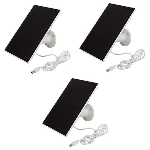 3-Pack Portable Solar Panel Kit 5V 3W with 360° Adjustable Mount, USB & Type-C Output, Solar Charger for Outdoor Security Camera Wireless Doorbell Fan, Camping Hiking Off-Grid Power
