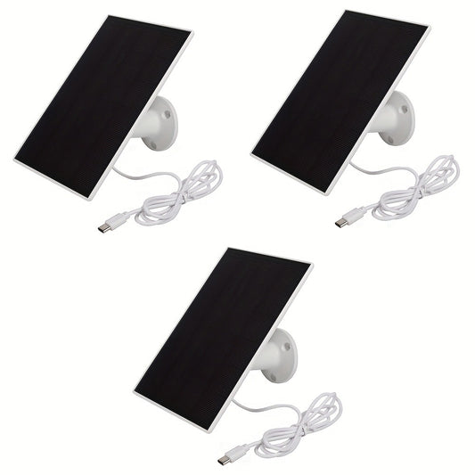 3-Pack Portable Solar Panel Kit 5V 3W with 360° Adjustable Mount, USB & Type-C Output, Solar Charger for Outdoor Security Camera Wireless Doorbell Fan, Camping Hiking Off-Grid Power