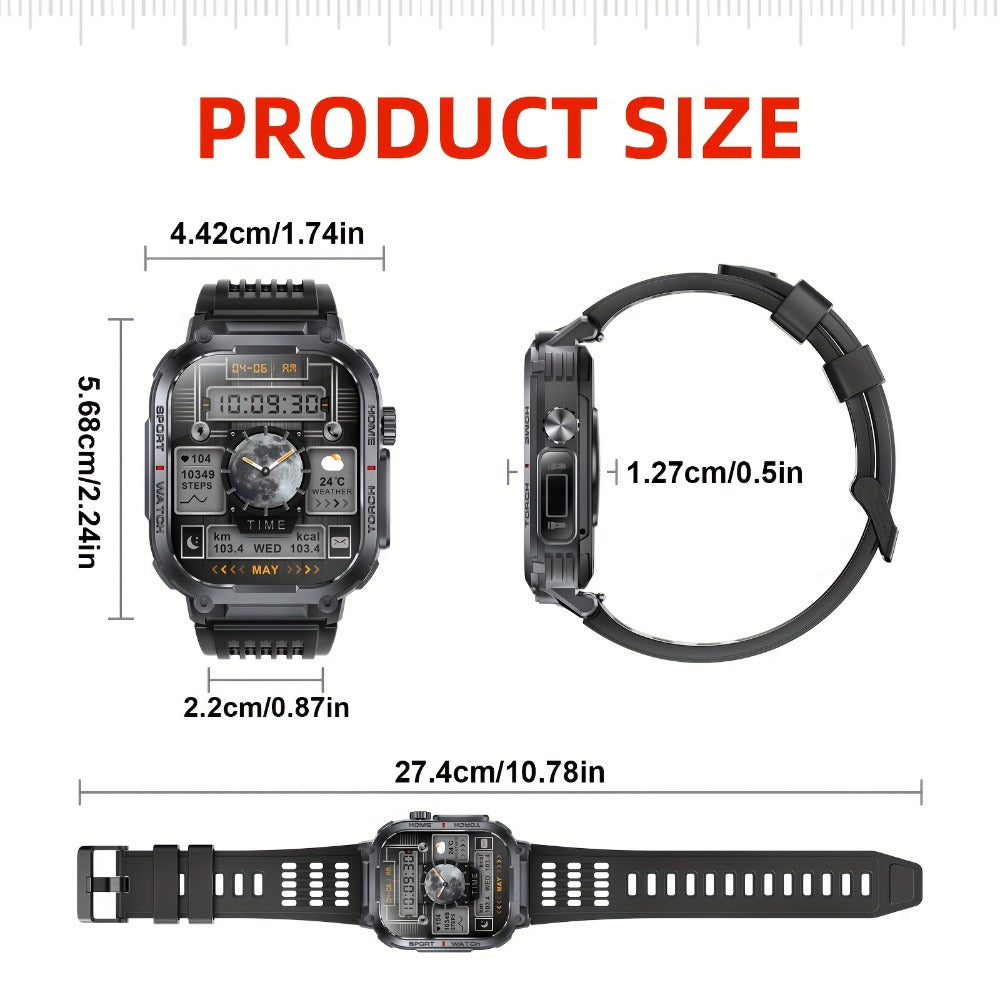 Waterproof Smartwatch with 100+ Sport Modes & LED Flashlight – 2.02" TFT Screen Wireless Calling Sleep Tracker Fitness Activity Tracker Heart Rate Compatible with iPhone Android Gift for Men Women