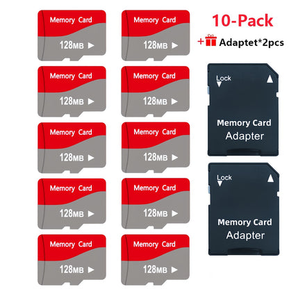 10-Pack TF Micro SD Cards 128MB 256MB 512MB with 2 SD Adapters – High-Speed Flash Memory Cards for Dash Cameras, Tablets, Smartphones, Cameras & IoT Devices, Bulk Memory Card Set
