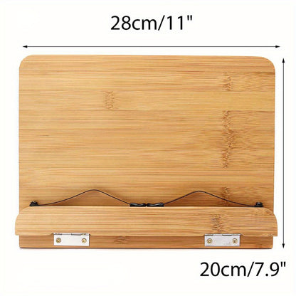 Bamboo Book Stand Adjustable Foldable Portable Reading Stand with Page Clips for Cookbook Tablet E-Reader Textbook Sheet Music Desk Holder Lightweight Sturdy 11x7.9in
