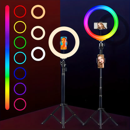 Selfie Ring Light Desk 12 Inch with Phone Holder 360 Rotating Pan Head Desk Tripod 17 RGB Lighting Modes for iPhone Android TikTok YouTube Makeup Video Calls
