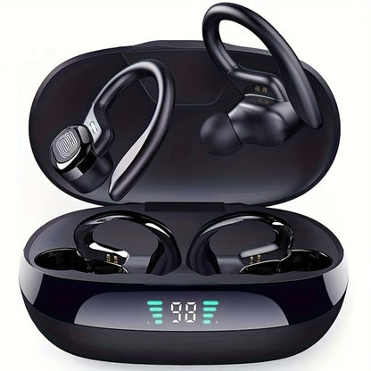 Colorful Sport Earhook TWS Earbuds Bluetooth 5.4 LED Digital Display Charging Case Touch Control Stereo In-Ear Wireless Sport Headset Black Red Blue